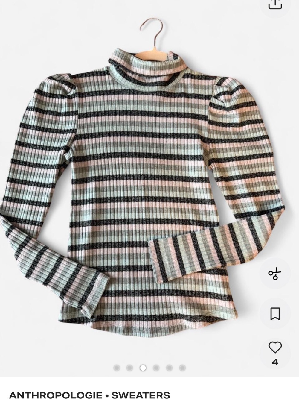 Anthropologie Maeve  Ribbed Striped Turtleneck knit in Mint Small